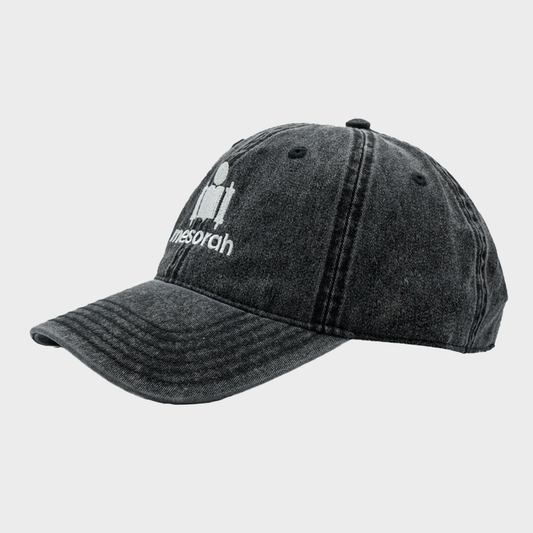 Black denim cap with 'inesearch' logo on a light gray background